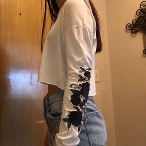White crop top with purple flowers